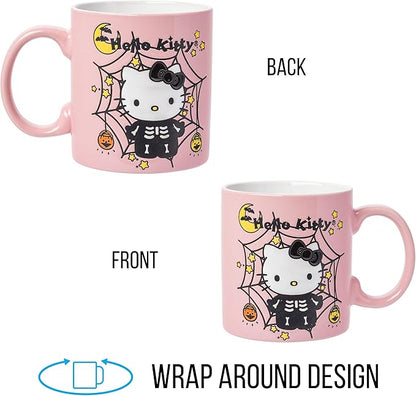 Silver Buffalo Sanrio Hello Kitty Halloween Skeleton Web Wax Resist Ceramic Mug, 20 Ounces