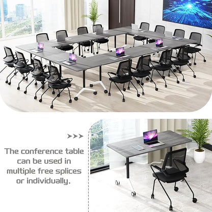 Conference Table,Folding Conference Table with Silent Wheels,Rectangular Business Conference Room Table,for Reception Offices Classrooms Meeting Training Room (2, Grey, 55.1in)
