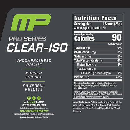 MusclePharm Pro Series Clear-ISO, Clear Protein Powder, 20g Fast-Acting Whey Isolate per Serving Plus BCAAs & L Glutamine | Pro-Grade Muscle Recovery & Growth | Cherry Slush, 1.14 lb, 20 Servings