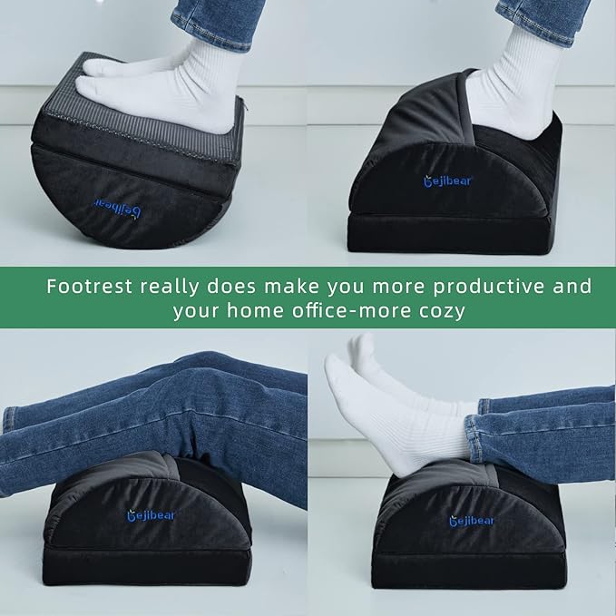 Foot Rest for Under Desk Foot Stool with 3 Adjustable Heights & Washable Cover Ergonomic Memory Foam Office Footrest Suitable for Office, Home and Car, Black