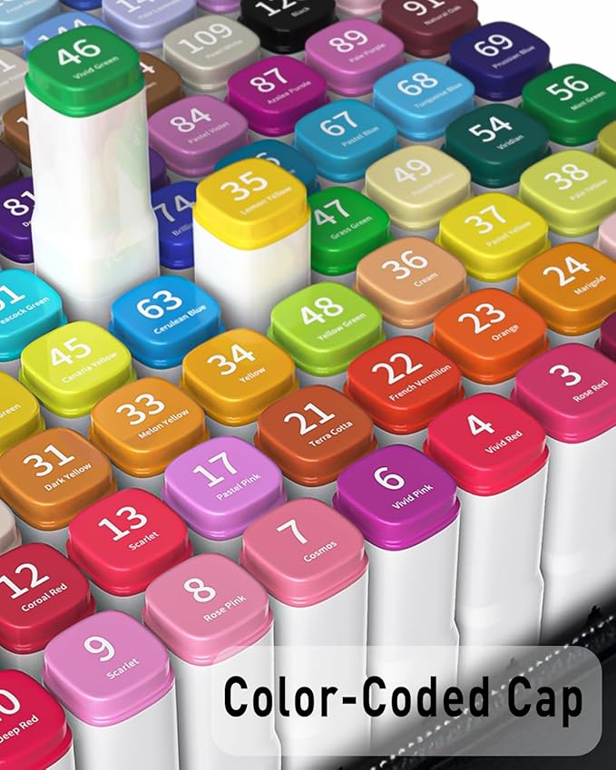 Alcohol Markers, 100 Colors Dual Tip Art Markers for Coloring, Drawing, Illustrations, Book Painting, Alcohol Based with Carrying Case for Adult Kids