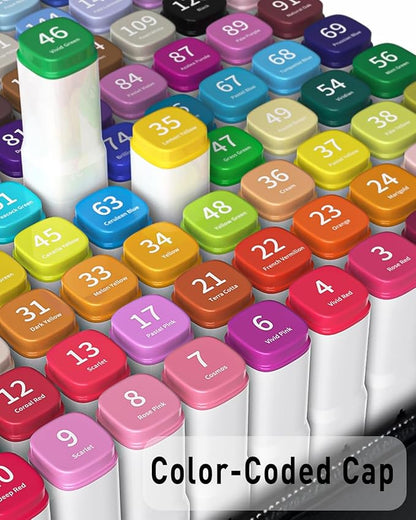 Alcohol Markers, 100 Colors Dual Tip Art Markers for Coloring, Drawing, Illustrations, Book Painting, Alcohol Based with Carrying Case for Adult Kids