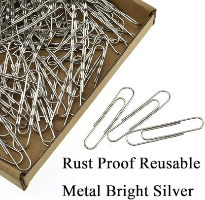 HAHIYO Paperclips Nonskid New Upgrade No Paper Scratch Large 2” Length Paper Clips with Curve Non Skid Heavy Duty Tight Grip Thick Rust Proof Reusable Metal Bright Silver for Home Office 90 Pack