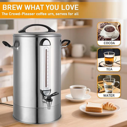 Commercial Coffee Urn | 120 Cup Large Coffee Maker | 20L Stainless Steel Commercial Coffee Machine Quick Brew 1300W | Hot Coffee Warmer Dispenser Double Wall Percolator for Catering, Offices, Church