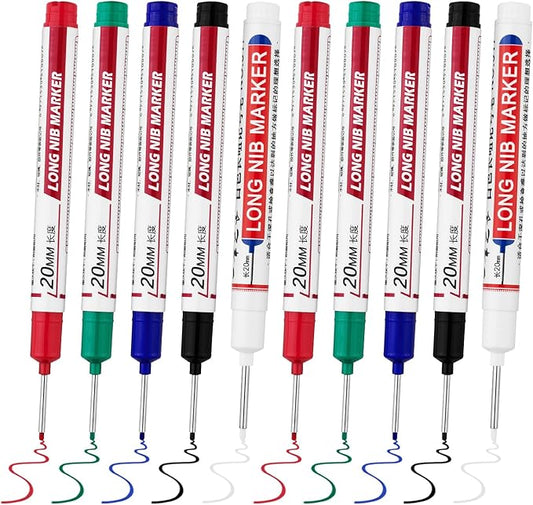 10 PCS Long Head Deep Hole Marker Pens,20mm Long Nib Marker, Longs Nose Markers, Waterproof Construction Markers Marking Tool,Permanent Markers Carpenter Ink marker Pens,Metal marking Pens
