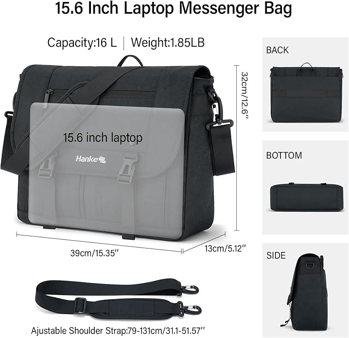 Hanke Durable Messenger Bag for Men with 15.6 Laptop Case, Business Cross Body Bag Briefcase for Women,School Work Tote Bag