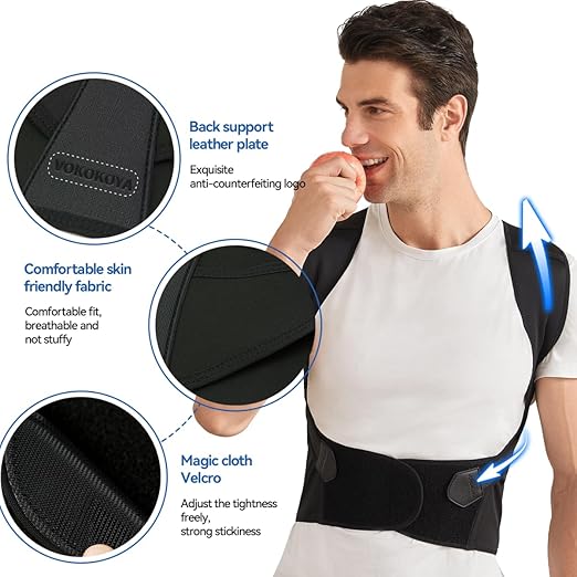 Posture Corrector for Women and Men,Adjustable Shoulder Straightener,Back Support Brace,Upper Spine scoliosis, hunchback Black Medium