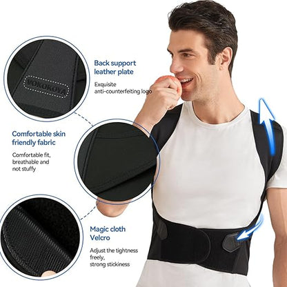 Posture Corrector for Women and Men,Adjustable Shoulder Straightener,Back Support Brace,Upper Spine scoliosis, hunchback Black Medium