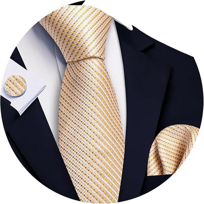 Barry.Wang Tie Sets for Men Silk Solid Necktie Stain Ties Handkerchief Pocket Square Cufflinks Wedding Business Dyed