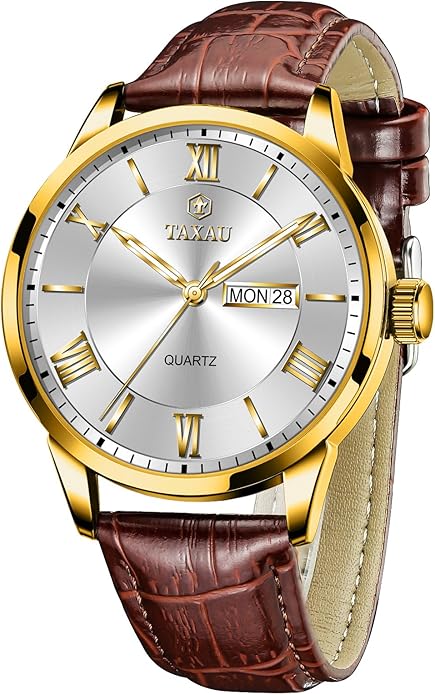 Mens Watches Luxury Dress Waterproof Leather Watch with Date Day Analog Quartz Large Number Wrist Watch Casual Classic Luminous Scales Big Face Easy Read Reloj para Hombre