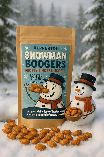 Snowman Boogers Frostys Nose Nuggets Gag Gift Almond Snack, Funny Holiday Treat, Novelty Party Favor, Hilarious Winter Snack, Stocking Stuffer for Kids & Adults, Unique Christmas Candy Alternative