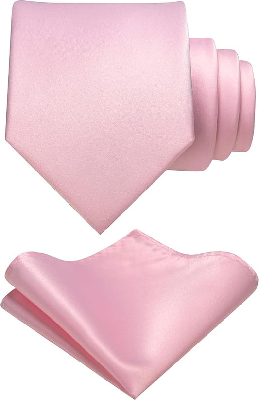RBOCOTT Solid Color Tie and Pocket Square Hankerchief with Lapel Pin Set for Men