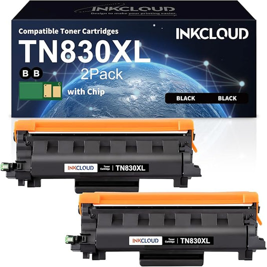 INKCLOUD 2PK TN830XL Black Toner Cartridge High Yield Replacement for Brother TN830 TN-830 TN830XL for HL-L2460DW DCP-L2640DW HL-L2405W HL-L2400D HL-L2480DW MFC-L2820DW MFC-L2820DWXL Broter Printer