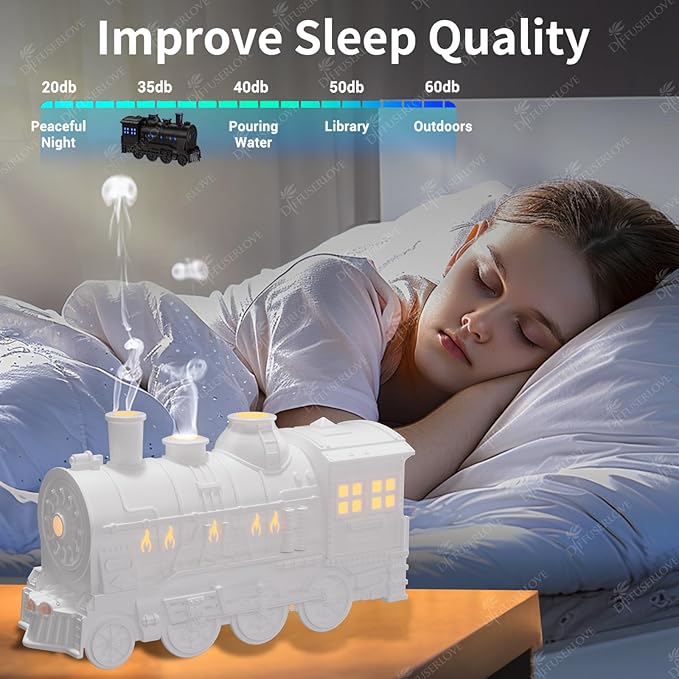 Diffuserlove Essential Oil Diffuser 300ML Train Cool Mist Humidifier Quiet Aromatherapy Diffuser with Night Light for Bedroom Desk