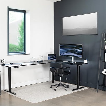 VIVO Electric Corner 84 x 63 inch L-Shaped Standing Desk, Memory Height Adjustment, Black Top Black Frame, DESK-E3CTBB-84