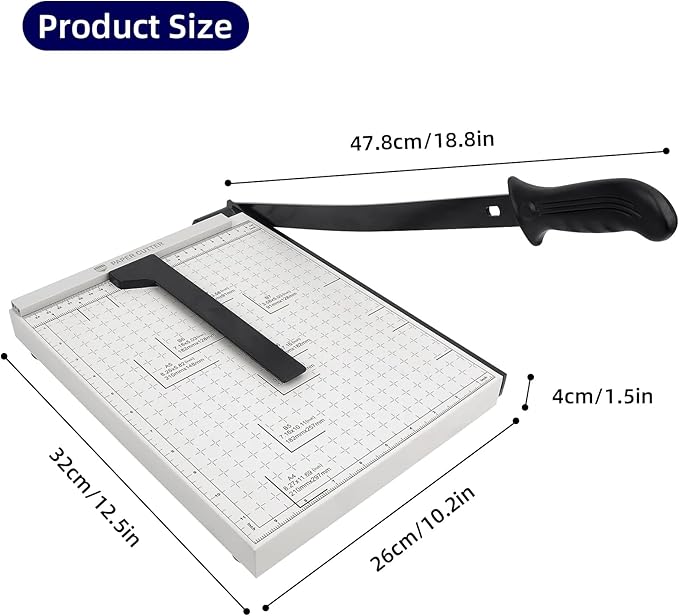 Guillotine Paper Cutter, 12 Inch Heavy Duty Guillotine, 12 Sheet Capacity Stack Paper Trimmer with Safety Blade Lock, 12" Cutting Length and Paper Cutter Slicer for Office Home School