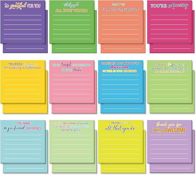Yinder 24 Pcs Employee Appreciation Sticky Notes Xmas Gift Bulk Motivation Note Pads Mini Inspirational Note Gift for Teacher Nurse Staff Coworker Office Supply 3 x 3'' (Appreciation,Dark Color)