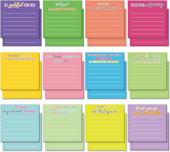 Yinder 48 Pcs Employee Appreciation Sticky Notes Xmas Gift Bulk Motivation Note Pads Mini Inspirational Note Gift for Teacher Nurse Staff Coworker Office Supply 3 x 3'' (Appreciation,Classic Color)