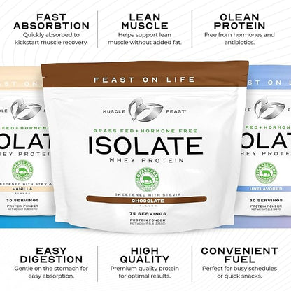 Muscle Feast Grass-Fed Whey Protein Isolate, All Natural Hormone Free Pasture Raised, Whey Isolate Protein Powder for Men and Women, Clean and Delicious, Gluten-Free - Dark Chocolate Raspberry, 2lb