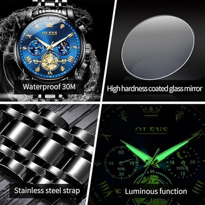 OLEVS Men Silver Watches,Men's Stainless Steel Chronograph Watch,Man Analog Quartz Big Face Male Watches Luxury Waterproof Roman Numeral Dress Diamond Relojes para Hombre