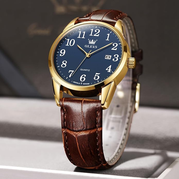 OLEVS Watch Men Mens Watches Watches for Men Leather Band Classic Brown Leather Watch Men, Analog Watch Men, Black Mens Leather Watch, Dress Waterproof Large Face Mens Watch,Relojes para Hombres Watch