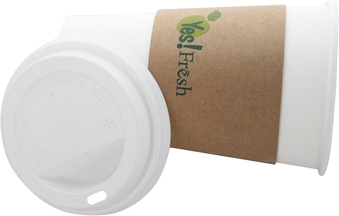 Yes!Fresh Disposable Paper Coffee Cups – To-Go Cups with Lids & Sleeves (Selected Sizes) – For Office, Parties, Home, Travel (White 16 oz 50 count)