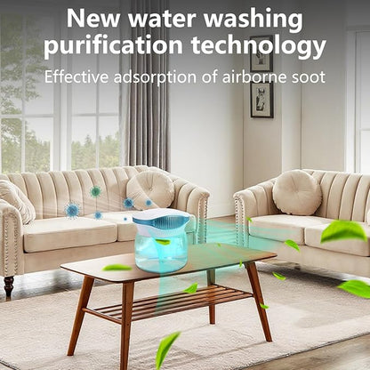 Water Air Purifiers for Home, Air Washer Aroma Diffuser, Air Filter Washer Humidifier, Essential Oils Aroma Fresher With LED Night light for Office, Bedroom，Small Air Cleaner For Smoke and Pets
