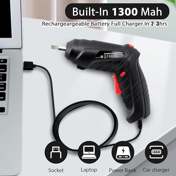 Cordless Electric Screwdriver, Charging 2-3hours, 47 pcs Accessories Small Drills for Moving, Disassembling and Reassembling Cabinets and Beds not Suitable for Construction Sites and Concrete Drilling