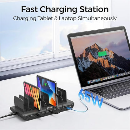 UNITEK 10-Port USB C Charging Station 96W with 2X 65W PD, [2A+8C] Laptop Charging Station for Multiple Devices, Fast Charger Dock for Home Office