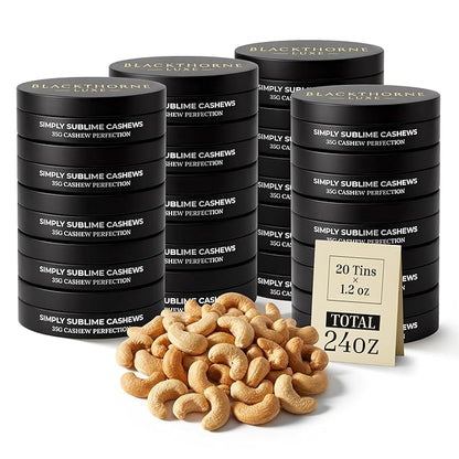 Simply Sublime Cashews, Roasted Lightly Salted – 20 x 1.2oz Single Servings – Jumbo, Hand Sorted & Flame Roasted with Himalayan Pink Salt – Gourmet Snack for Bourbon, Tequila, Champagne - 24oz