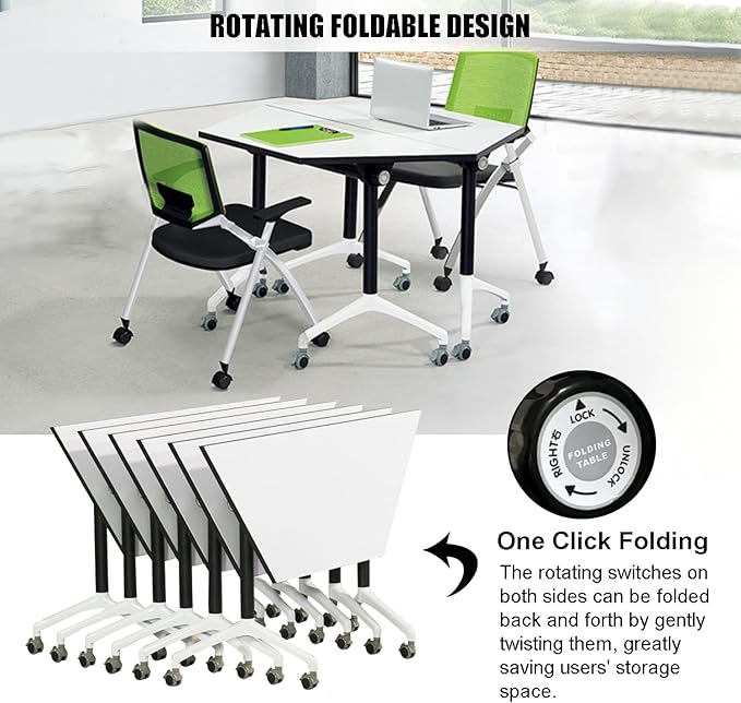 Folding Conference Table,Modular Office Conference Room Tables,Flip Top Mobile Meeting Table Conference Training RoomTable,Modern Rolling Seminar Business Table for Office Meeting Room(8)
