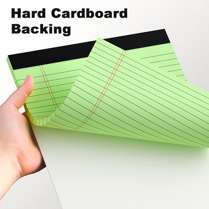 Colored Legal Pads 8.5 x 11 Wide Ruled, Note Pads Sturdy Back Writing Pads 30 Sheets/Pad, 20lb Colored Paper, Perforated Notepad with Sturdy Back (6 Pads)