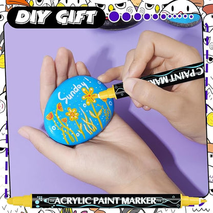 FUMILE 48 Colors Acrylic Paint Marker Dual Tip(Fine and Dot Tip), Paint Pens Acrylic Markers for Wood, Rock, Plastic, Glass, Ceramic, Canvas.Acrylic Markers Set for DIY Christmas Card and Art