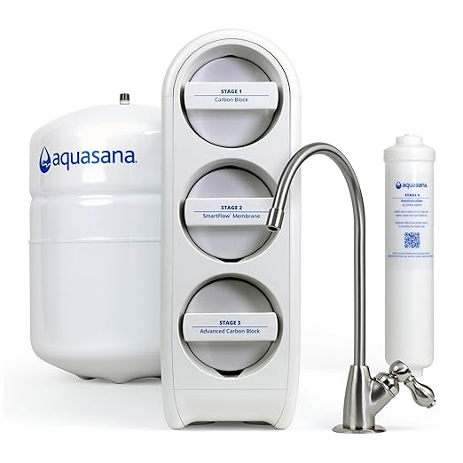 Aquasana SmartFlow® Reverse Osmosis Water Filter | RO Under Sink System | WQA Certified up to 99.99% of 90 contaminants Including Fluoride, PFAS, Arsenic, Lead, and Chlorine | Brushed Nickel Faucet