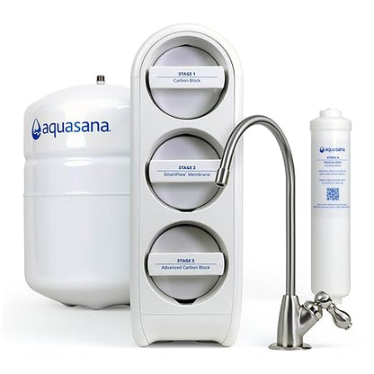 Aquasana SmartFlow® Reverse Osmosis Water Filter | RO Under Sink System | WQA Certified up to 99.99% of 90 contaminants Including Fluoride, PFAS, Arsenic, Lead, and Chlorine | Brushed Nickel Faucet