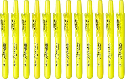 WRITECH Retractable Highlighters Chisel Tip: Fluorescent Yellow Ink Highlighter Marker Pens No Bleed & Smear Pack for Home School Office (12ct Yellow)
