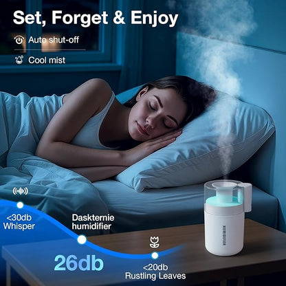 Portable Mini Humidifier, 180ml USB Cool Mist Small Humidifiers for Bedroom, Personal Desktop Humidification for Car Office Travel & Indoor Plants(White)
