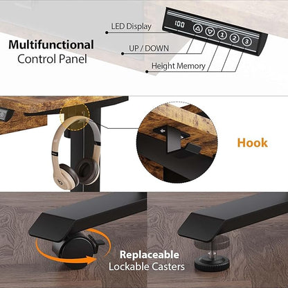 XINYAO Electric Standing Desk with 5 Drawers, 63x30 Inch Extra Wide Height Adjustable Sit Stand Up Desk with Storage Support 290lbs Ergonomic Rising Table with Wheels for Home Office