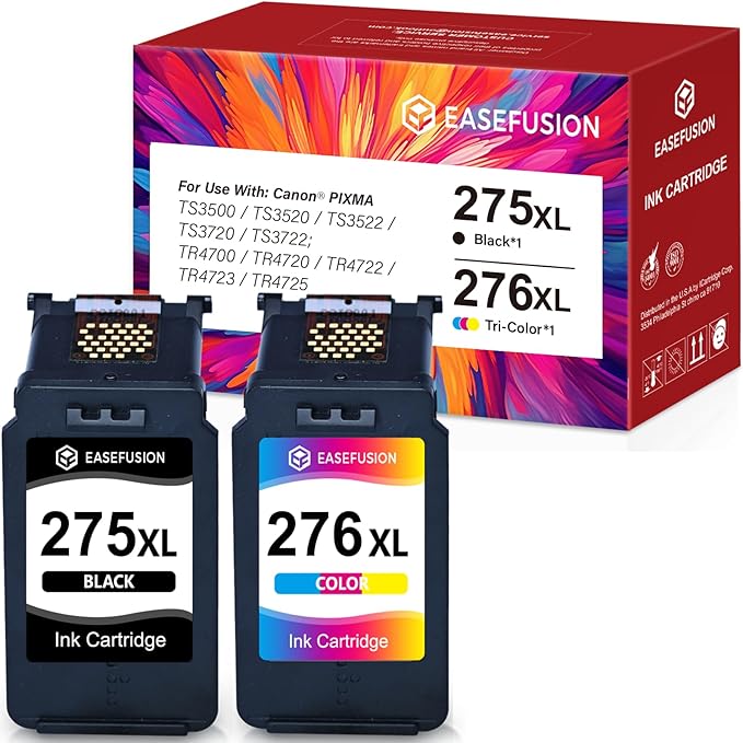 275XL 276XL Replacement for Canon Ink 275 and 276 PG-275 CL-276 Black Color Ink Cartridges Combo Pack Compatible with PIXMA TR4720 TS3522 TR4700 TS3722 TS3500 TR4722 TS3720 TS3520 Printer