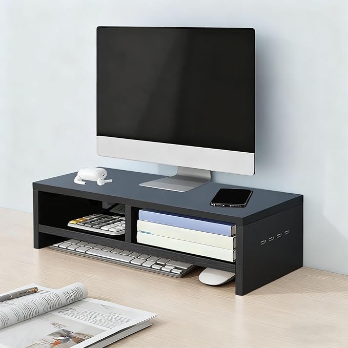Monitor Stand, with Sleek Modern Design, 50x20x13cm, Monitor Stand Riser, Wireless Charging Desk Organizer, Ergonomic Height, for Multitasking and Desktop Organization