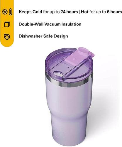 RTIC 30oz Essential Tumbler with Lid, Ceramic Lined, Insulated, Stainless Steel, Metal, Double Wall Vacuum-Insulation, Travel Cup for Iced Coffee, Tea, Hot and Cold Drink, Lavender Glitter