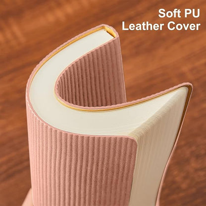 Lined Journal Notebook for Work College Ruled Note Book 7.2"x9.6"B5 PU Leather Daily Journaling 160 Pages for Women Men Writing Home School Supplies Business (Pink)