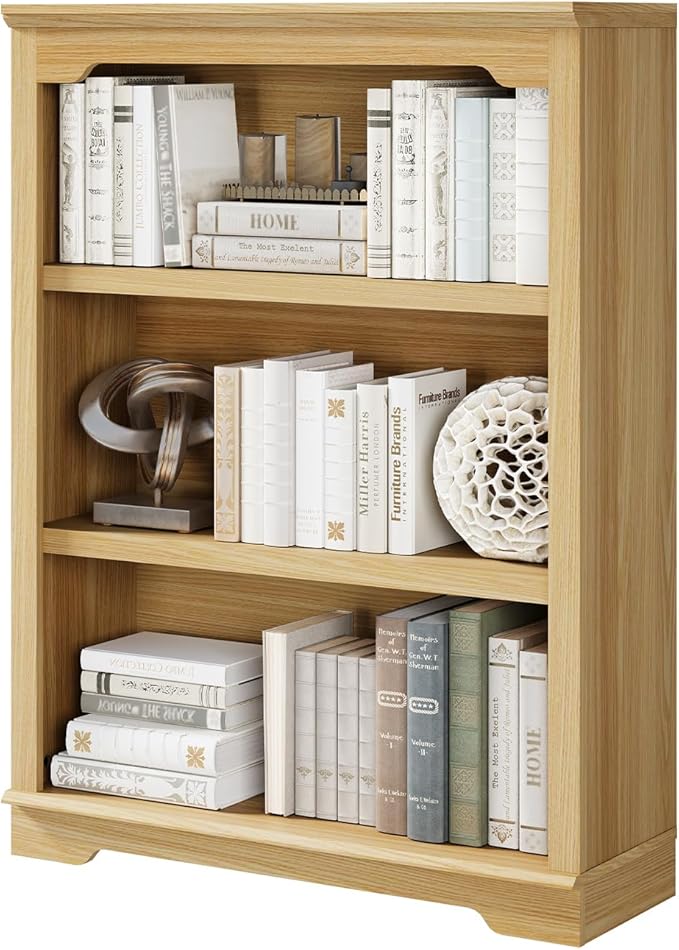 HIFYOBRO 3 Tier Bookshelf and Bookcase, 31.5" Wide Wooden Book Shelf, Freestanding Open Display Storage Bookshelves for Study Room, Home Office, Living Room