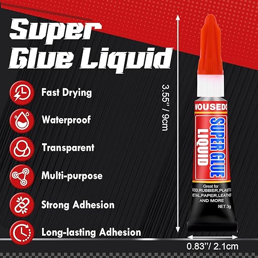 24 X 3g Super Glue Liquid, Clear Strong Adhesive,Fast Drying Cyanoacrylate Glue for Wood, Rubber, Leather, Hard Plastic, Metal, DIY Crafts and More