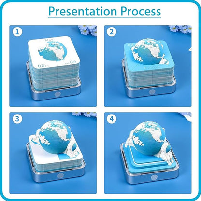Time Piece Calendar 2026 3D Memo Pad Desk Calendar Tear Away Notepad with Lights DIY Art Carving Sticky Notes Artwork Gift for Thanksgiving Christmas Office Desktop Decoration-Blue Earth