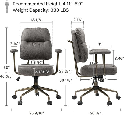 EUREKA ERGONOMIC Becky Home Office Desk Chairs Leather, Comfy Office Chair with Lumbar Support and Arms, Mid-Back, Comfortable Thick Cushion, Height Adjustable, Mid-Century Modern, Gary