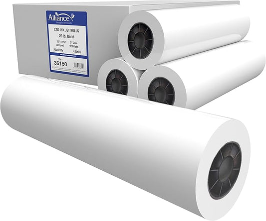 Alliance Wide Format Paper CAD Bond Rolls (20lb | 4 Rolls, 36 In x 150 Ft | 2" Core)
