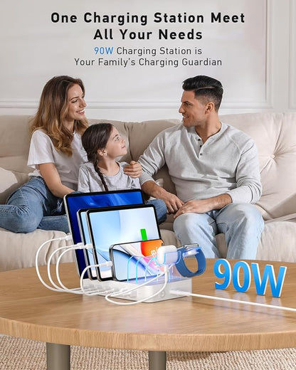 SooPii 90W Charging Station for Multiple Devices, 6 Port Multi USB C Charger Station with 6 Mixed Short Cables,PD 20W Charging Dock for lPhone,Galaxy,iPad,Tablet and More Electronic Devices