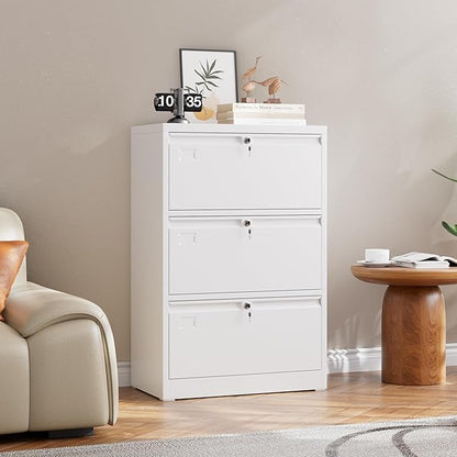 SUXXAN Metal 3 Drawer Lateral File Cabinet with 3 Lock - Wide Filing Cabinet for Letter/Legal/F4/A4 Hanging Files - Includes Business Card Holder,Home Office School Storage,White