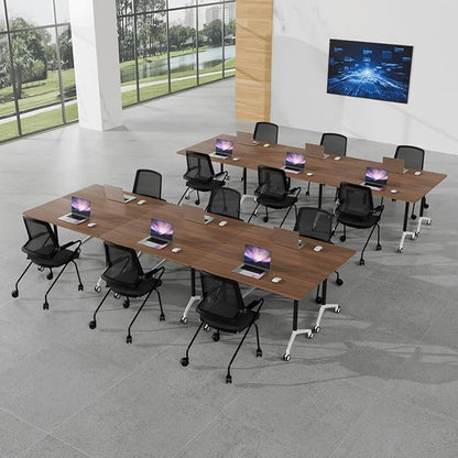 Conference Room Table with Flip-Top Design for Dynamic Meetings, Business Table Computer Desk with Heavy-Duty Frame,Foldable Seminar Meeting Tables for Home Office (4, A, 70.8IN)